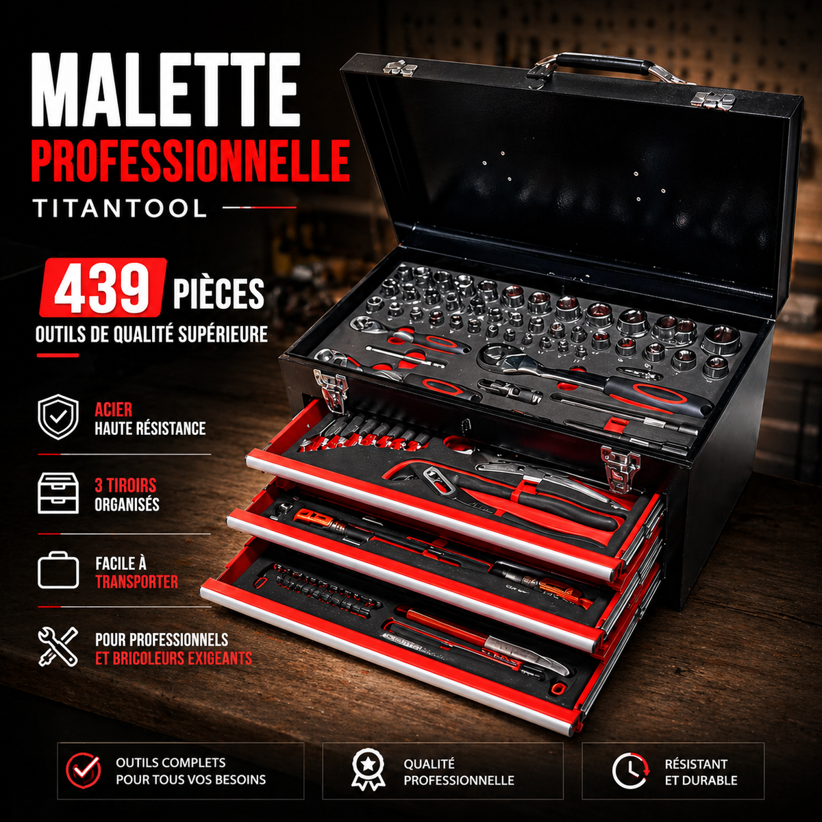 Malette Professionnelle TitanTool 439 Pièces